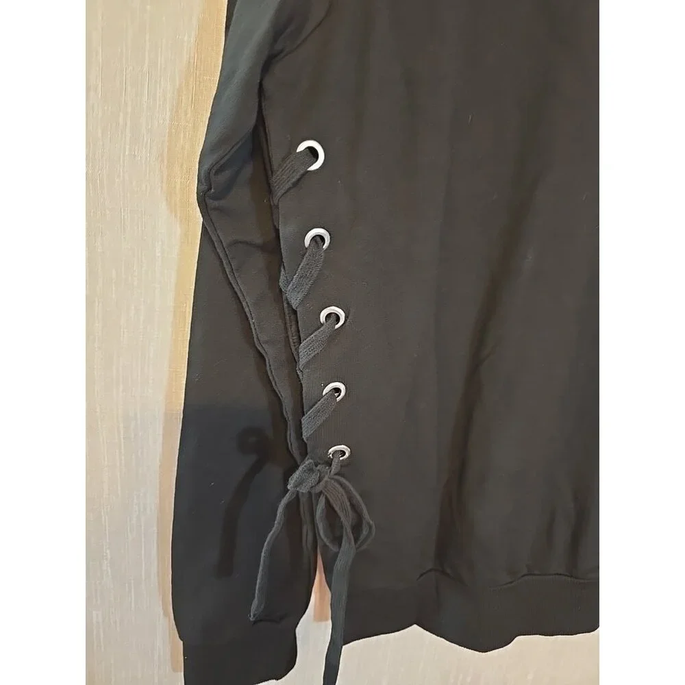 bobi zip front jacket‎ Black Lace up sides Stretch Long Sleeve Size S New